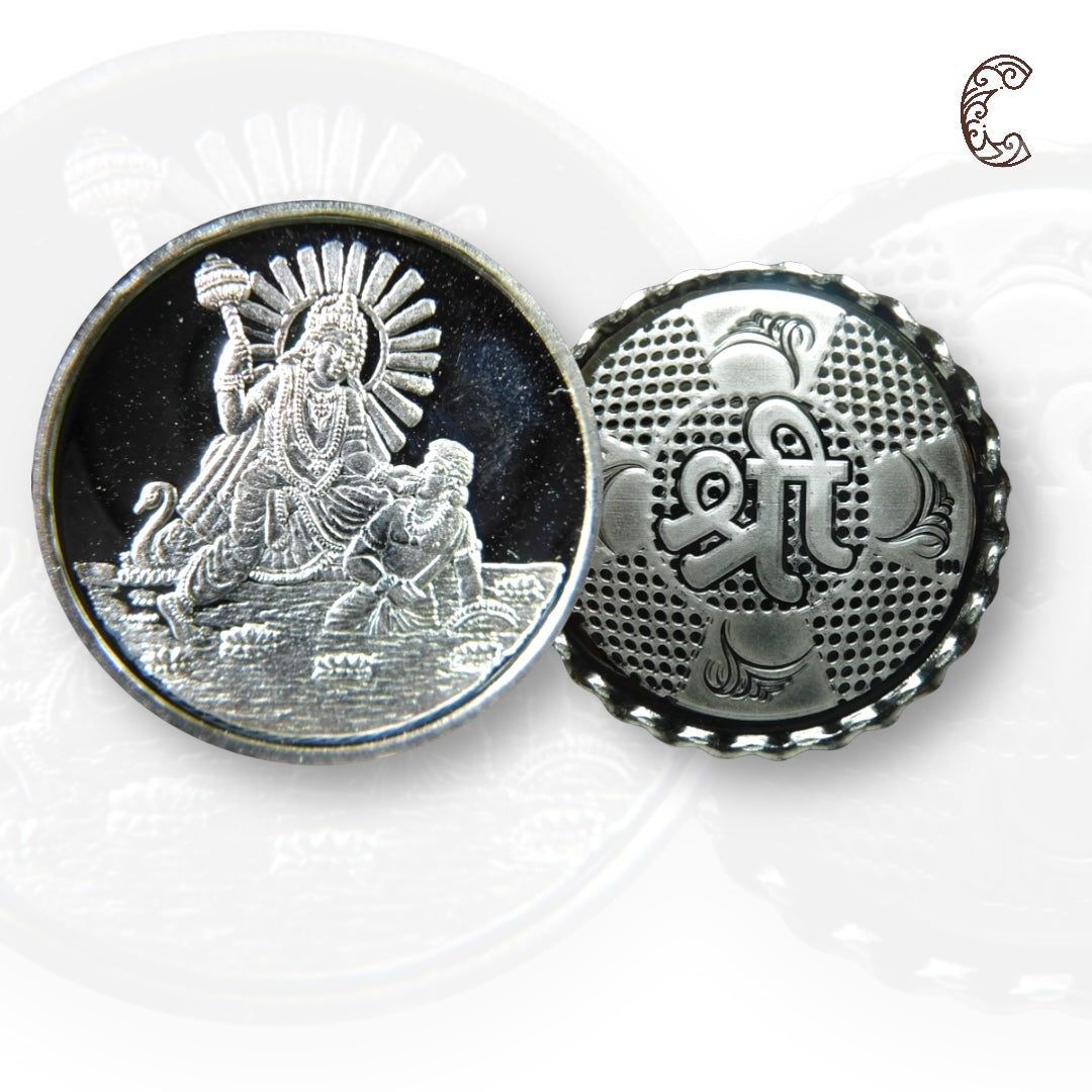 Goddess Bagalakmuikhi - 3D Silver Coin 24KT Purity 999 Round Shape - Backside Shree - Coin Rituals