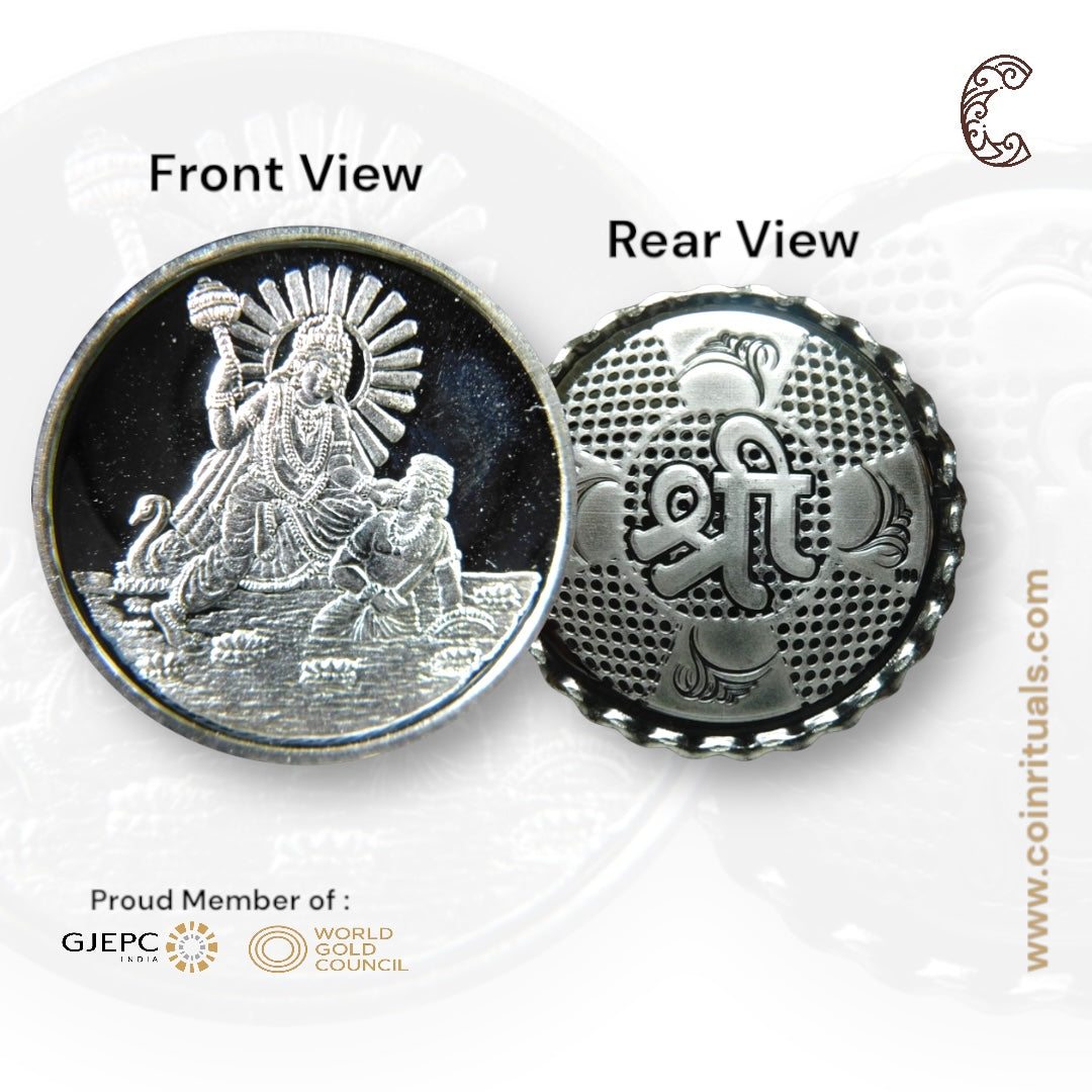 Goddess Bagalakmuikhi - 3D Silver Coin 24KT Purity 999 Round Shape - Backside Shree - Coin Rituals